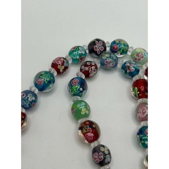 Multicolor Floral Glass Beaded Necklace Toggle Closure 24" - Picture 6 of 12